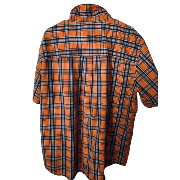Chaps Men’s XXL Orange Navy Plaid Button-Down Shirt Short Sleeve Easy Care - Picture 2 of 9
